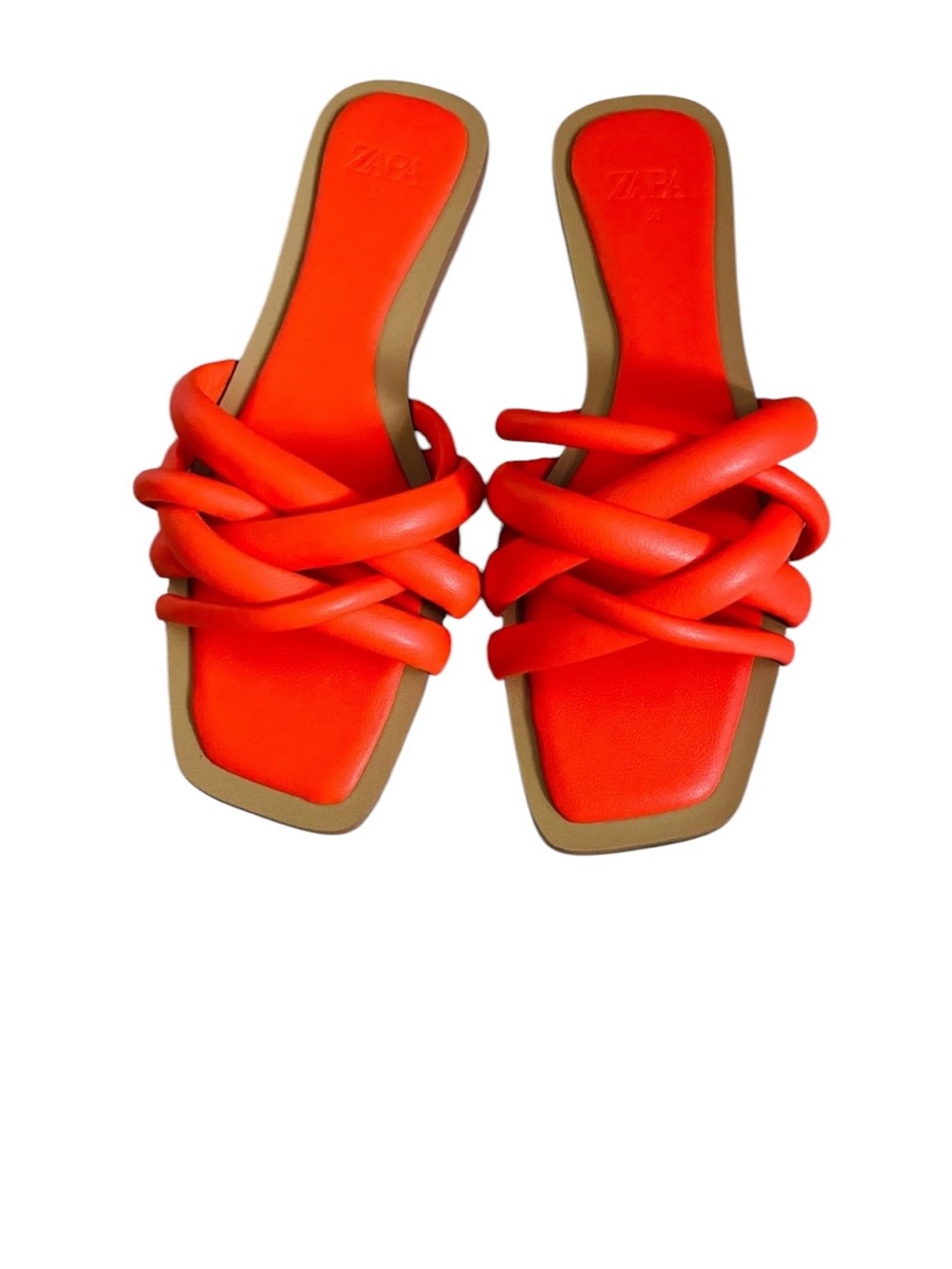 Zara Orange Braided Strap Slide Sandals - Picture 2 of 2